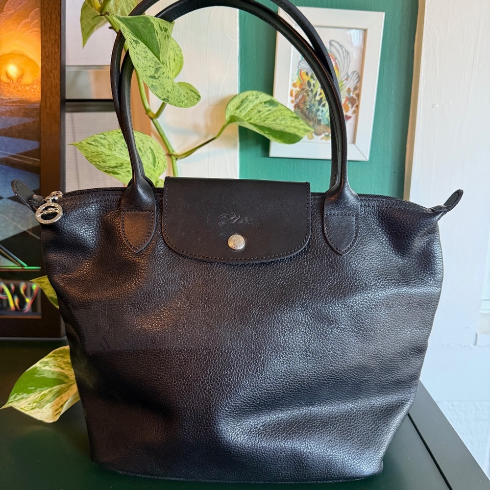 Black Leather Le Pliage